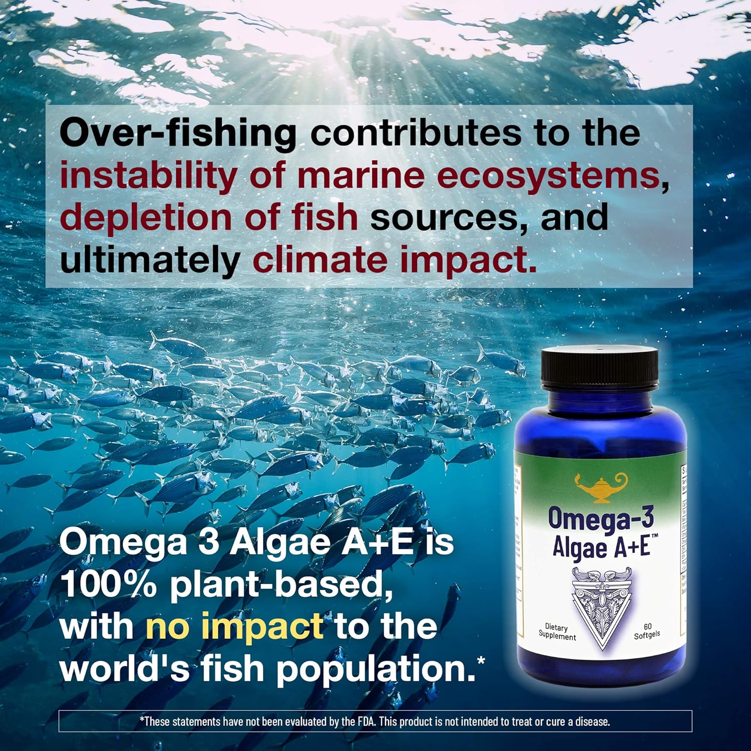 Dr. Carolyn Dean's Omega-3 Algae A+E Plant Based DHA & EPA Fatty Acids - Vegan Alternative to Fish Oil - Supports Heart, Brain, Joint Health - with Vitamin A and E