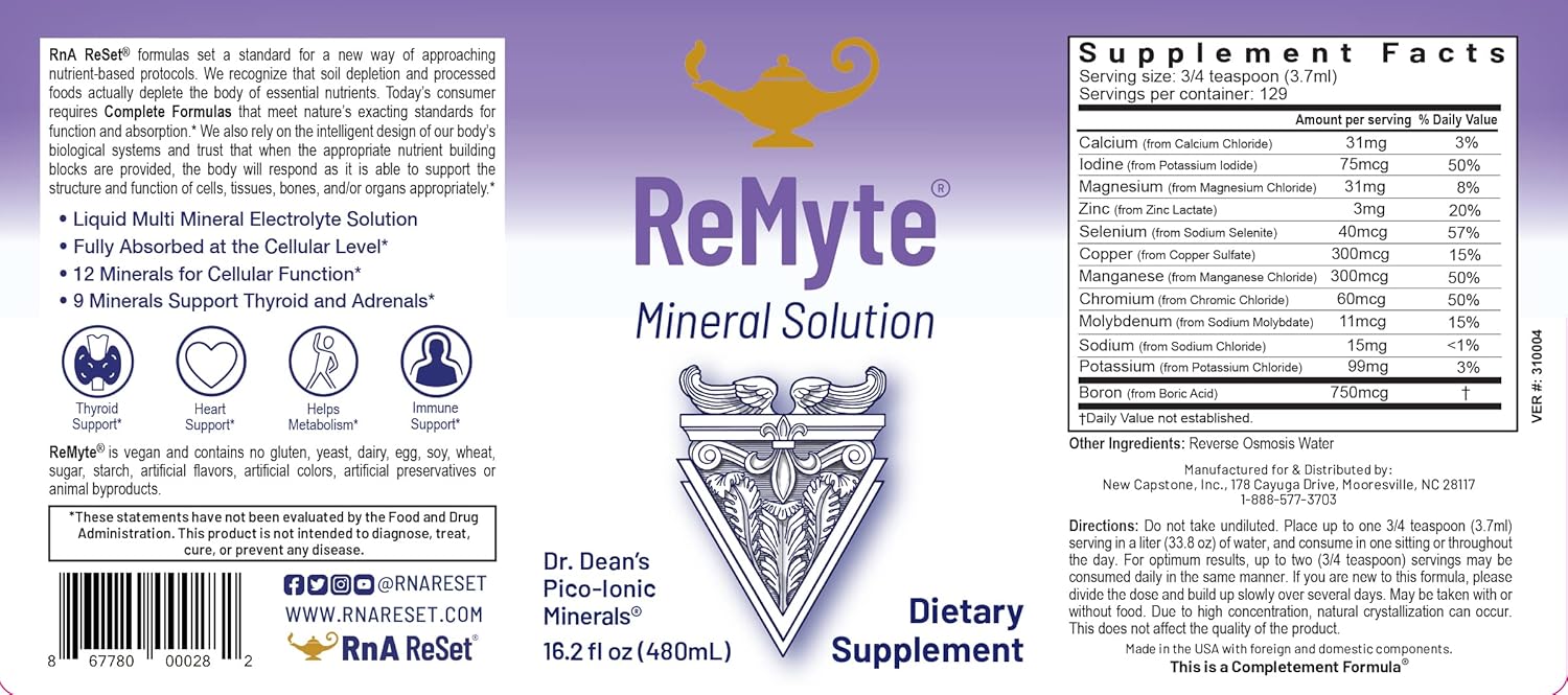 Dr. Carolyn Dean's ReMyte Electrolyte Liquid Mineral Solution - 12 Essential Minerals with Iodine, Selenium, Zinc, Magnesium, and Boron - 480 ml