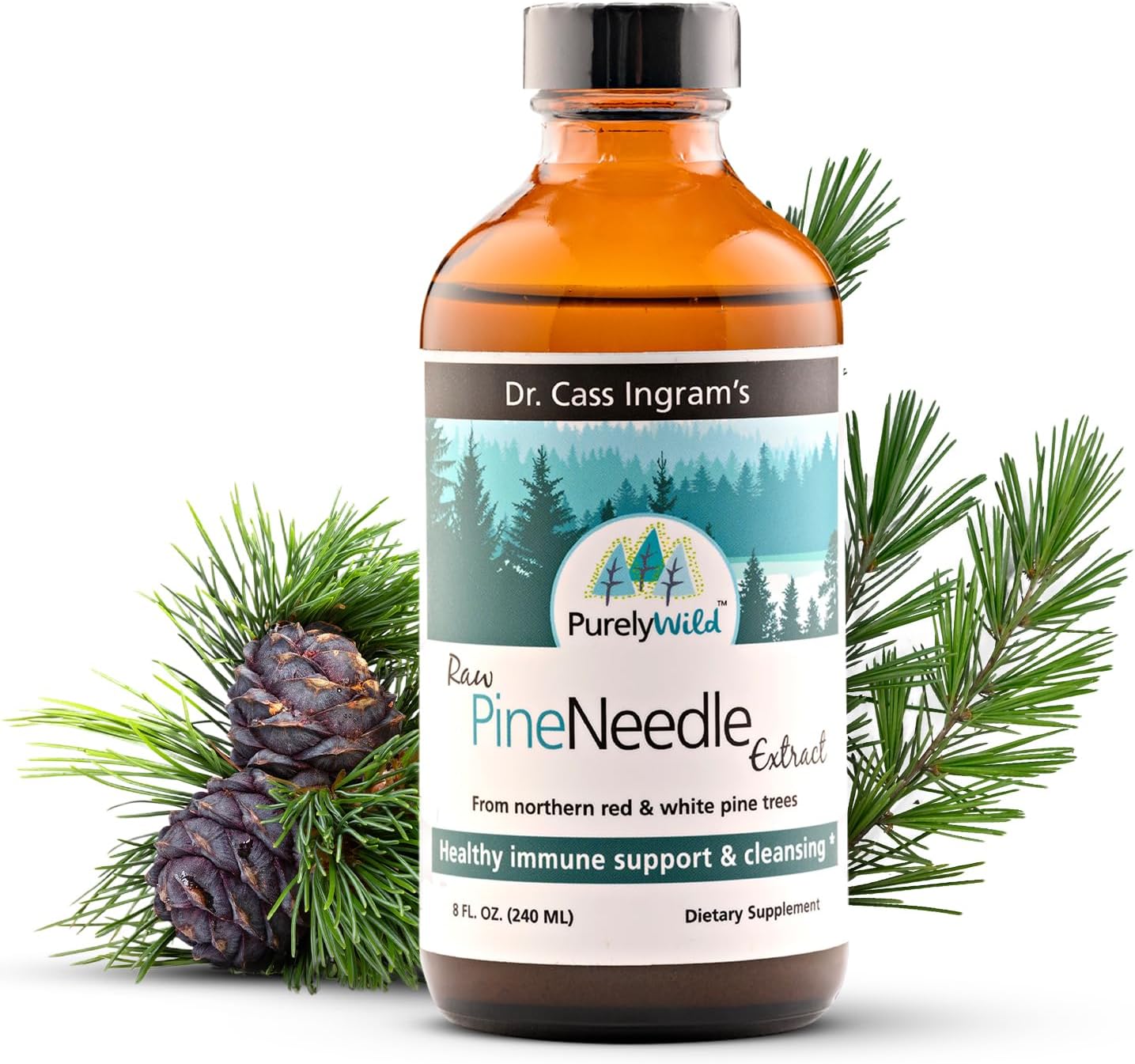 Dr. Cass Ingram PURELY WILD Pine Needle Extract Supplement - Immune Support with Pine, Spruce, Oregano Oil & Apple Cider Vinegar - 8 fl oz