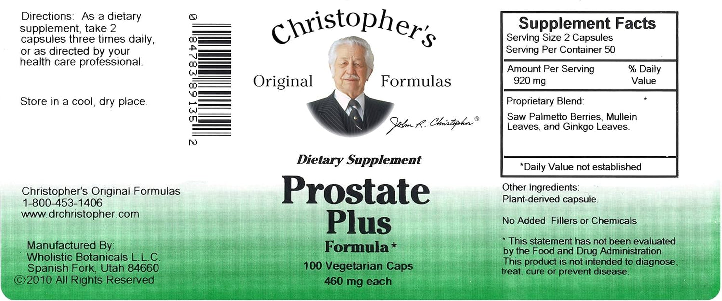Dr. Christopher's Prostate Plus Formula with Prospalmetto - 100 Vegetarian Capsules
