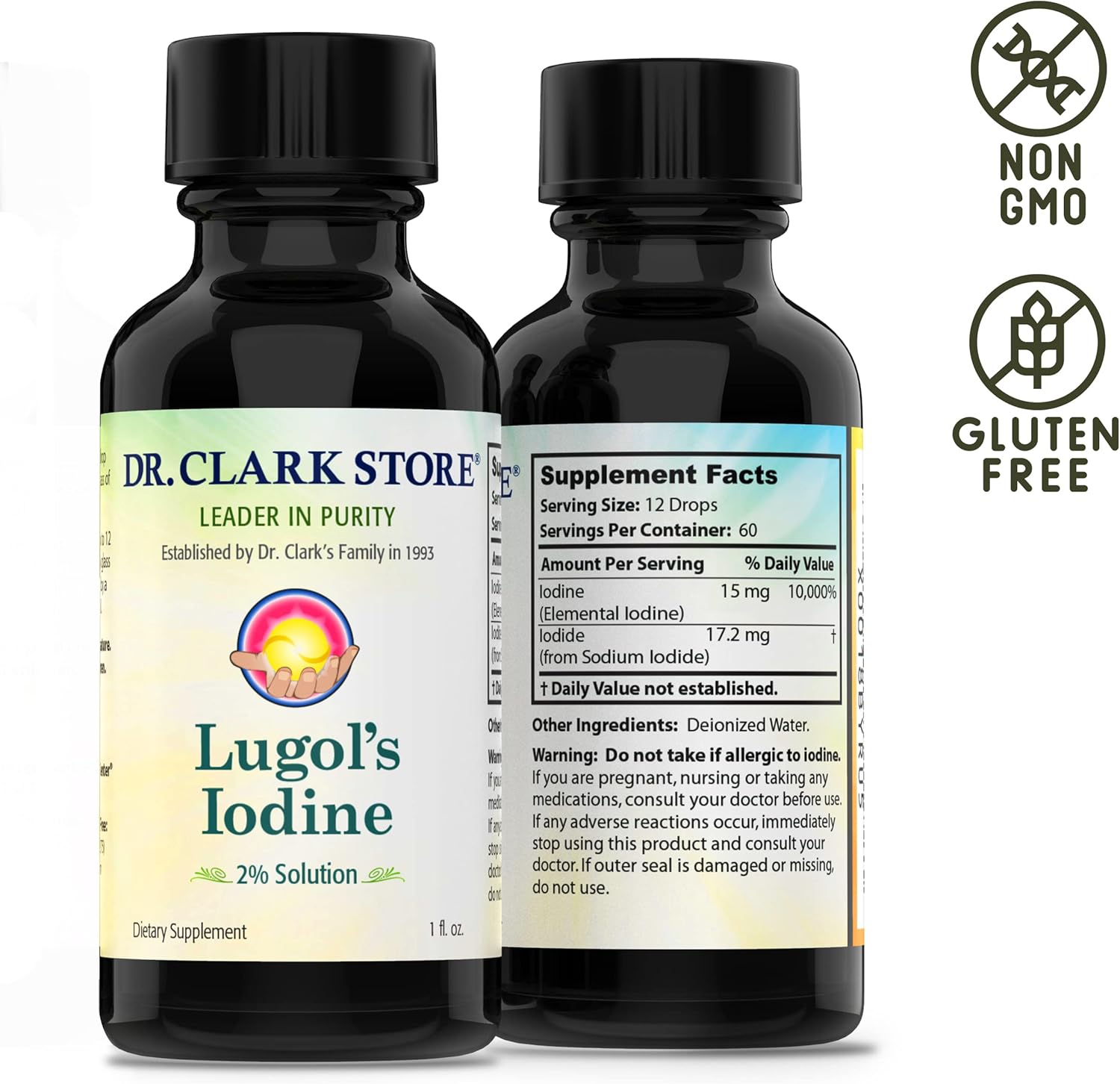 Dr. Clark Lugol’s Iodine 1 fl. Oz + Betaine HCL Digestive Enzymes 425 mg + Cloves Healthcare Supplement 500 mg by Dr. Clark