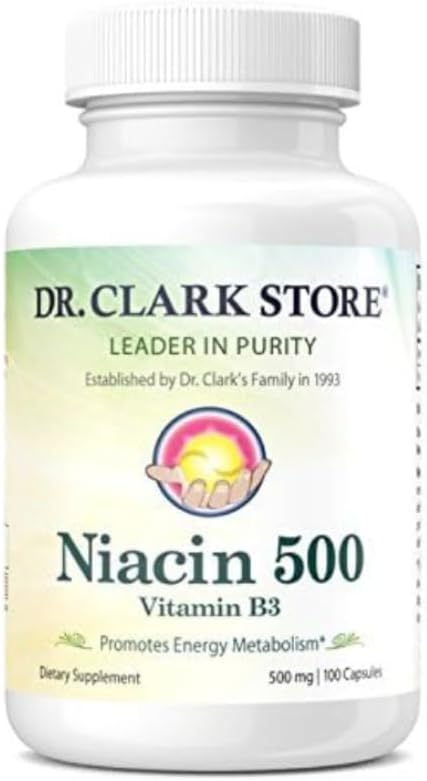 Dr. Clark Niacin 500 Supplement - 500mg Vitamin B3 - 100 Gelatin Capsules