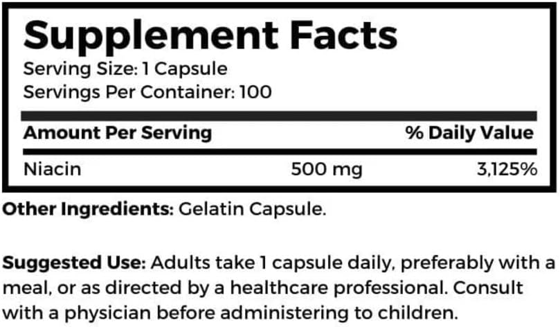Dr. Clark Niacin 500 Supplement - 500mg Vitamin B3 - 100 Gelatin Capsules