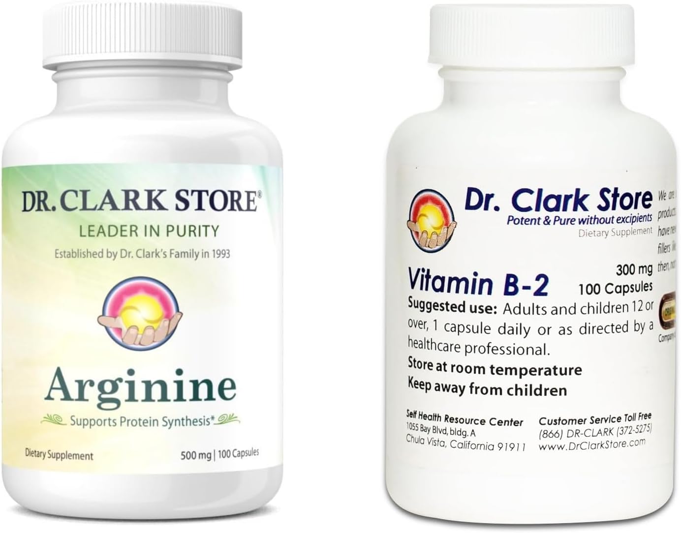 Dr. Clark Store Vitamin B2 & Arginine Supplement Combo - 100 Gelatin Capsules Each