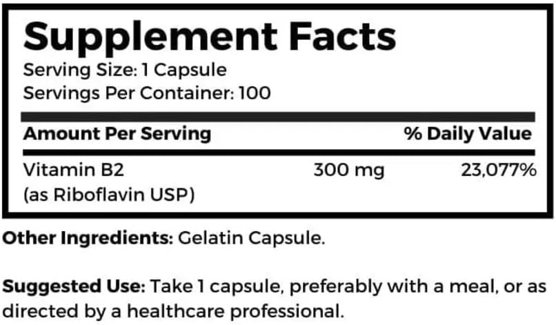 Dr. Clark Store Vitamin B2 Supplement - 300mg, 100 Gelatin Capsules for Energy & Immune Support