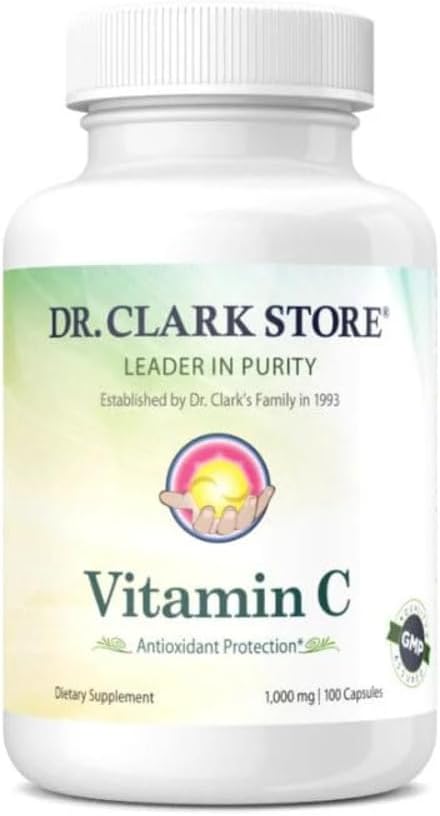 Dr Clark Store Vitamin C Supplement 1000mg - Gluten Free, Immunity & Brain Support, Antioxidant, Tissue Repair - 100 Gel Caps