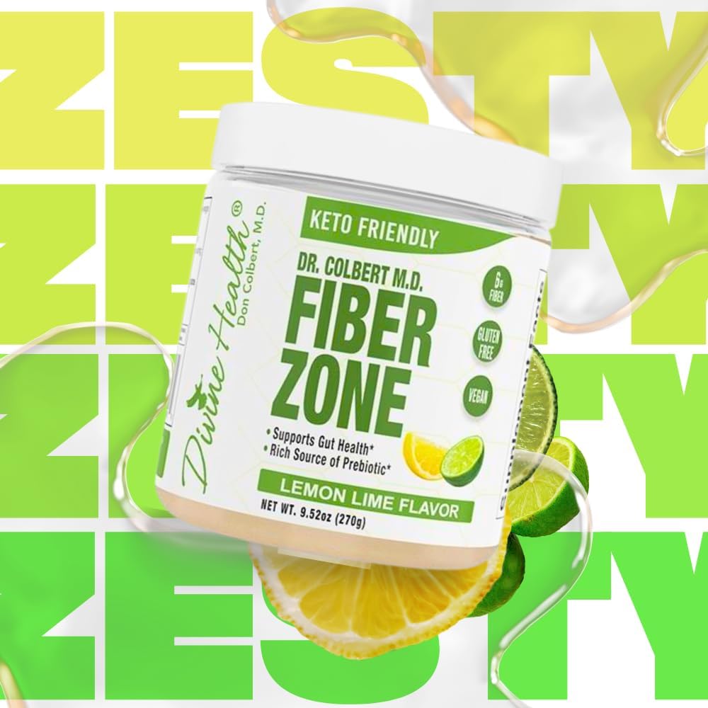 Dr Colbert MD Fiber Zone Powder | Lemon-Lime Flavor | Prebiotics & Fiber Blend | Psyllium Husk & Inulin | 6g Fiber | Healthy Gut Support