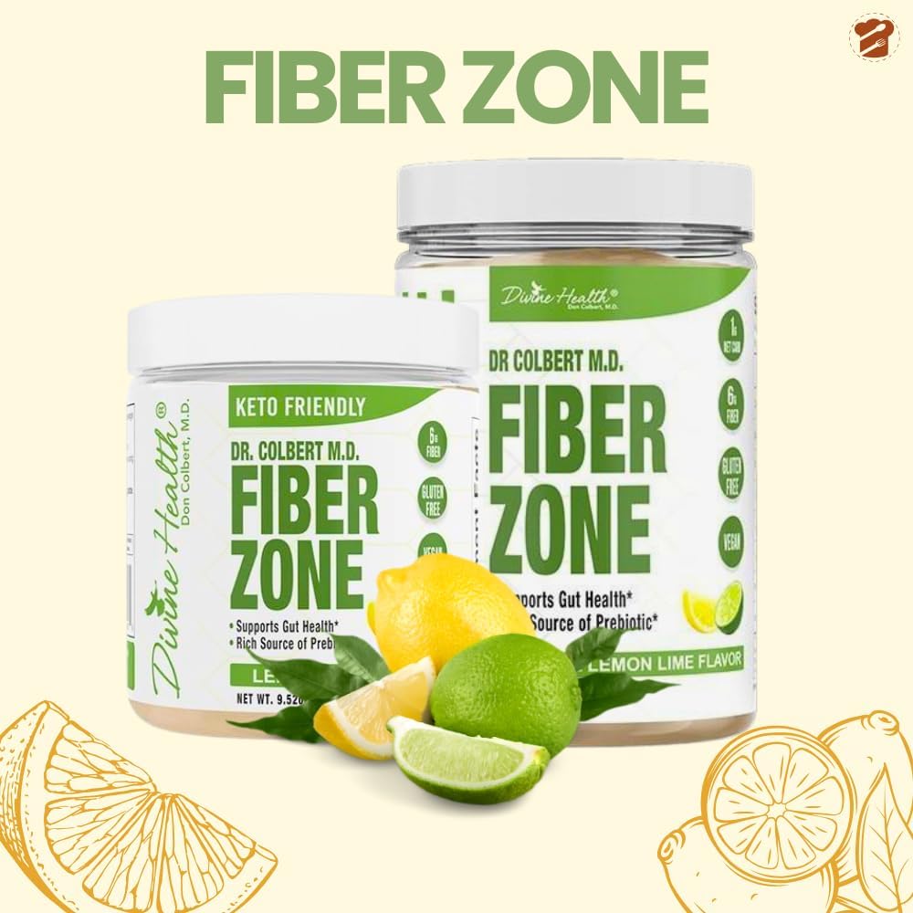 Dr Colbert MD Fiber Zone Powder | Lemon-Lime Flavor | Prebiotics & Fiber Blend | Psyllium Husk & Inulin | 6g Fiber | Healthy Gut Support
