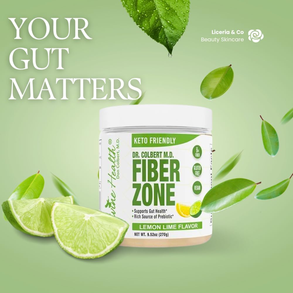 Dr Colbert MD Fiber Zone Powder | Lemon-Lime Flavor | Prebiotics & Fiber Blend | Psyllium Husk & Inulin | 6g Fiber | Healthy Gut Support