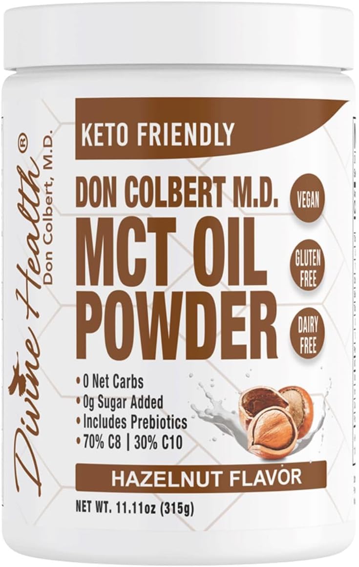 Dr. Colbert MD Hazelnut MCT Oil Powder | Keto Zone Diet Book Recommended | 70% C8 30% C10 | 0 Net Carbs | Coffee Creamer Alternative