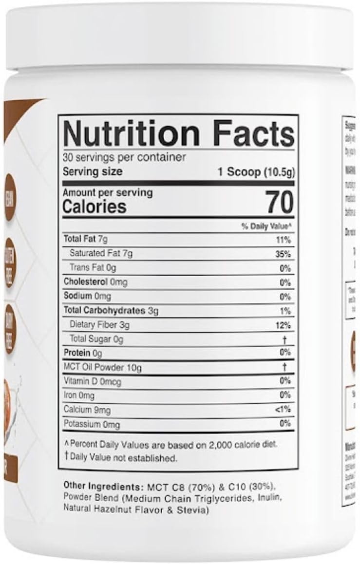 Dr. Colbert MD Hazelnut MCT Oil Powder | Keto Zone Diet Book Recommended | 70% C8 30% C10 | 0 Net Carbs | Coffee Creamer Alternative