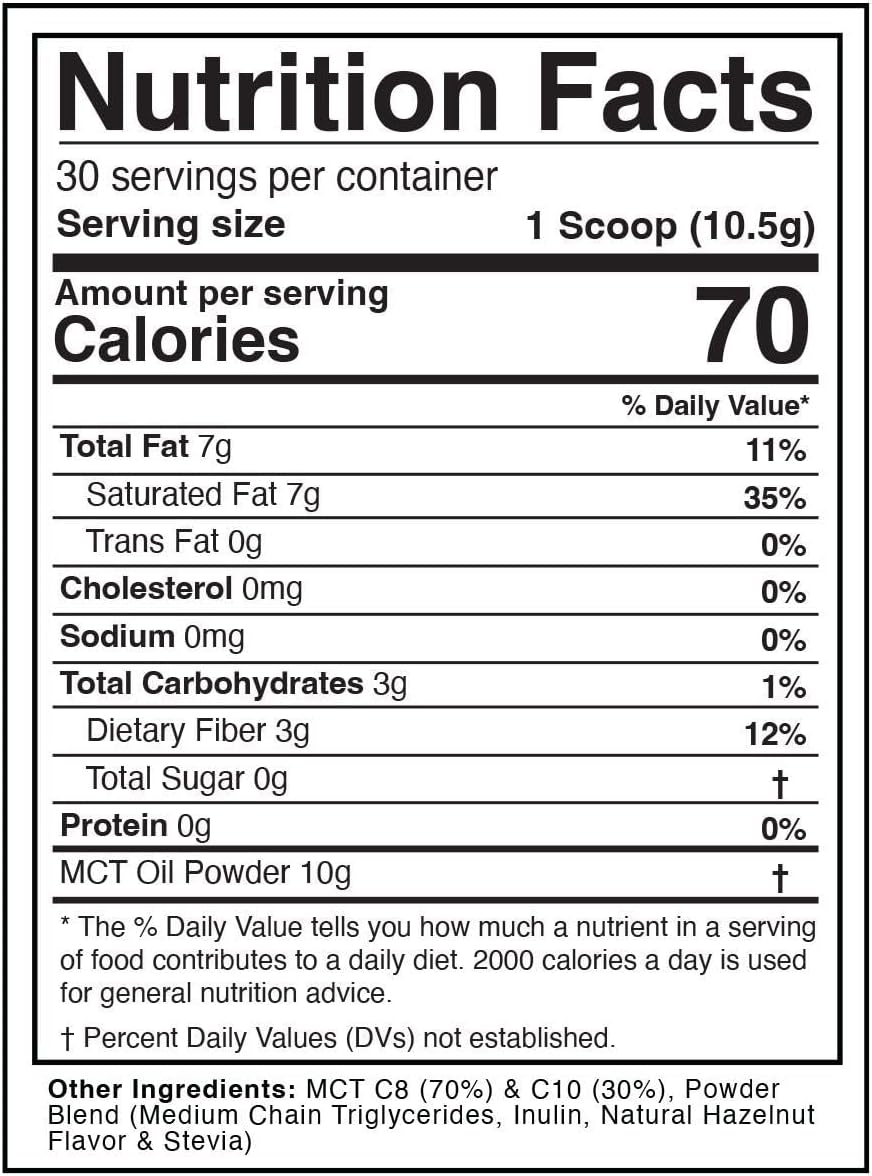 Dr. Colbert MD Hazelnut MCT Oil Powder | Keto Zone Diet Book Recommended | 70% C8 30% C10 | 0 Net Carbs | Coffee Creamer Alternative