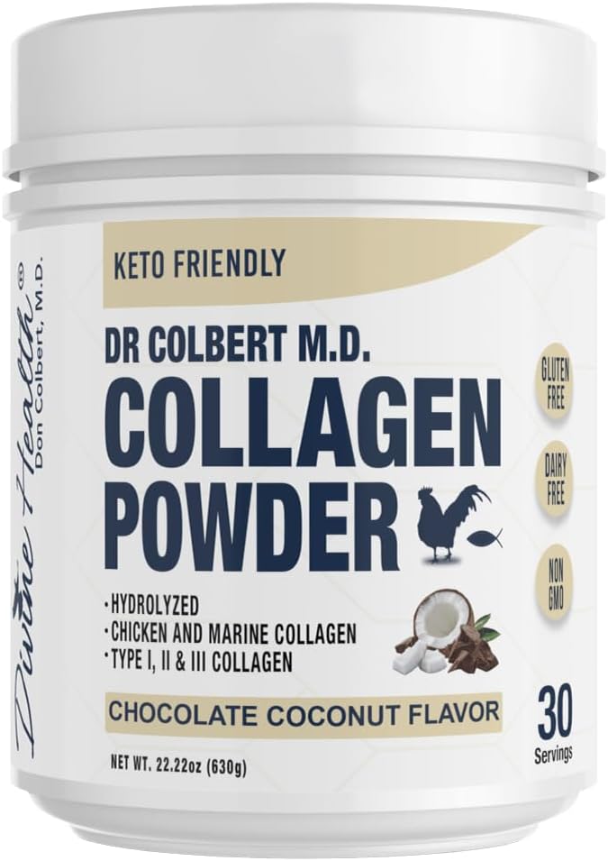 Dr. Colbert MD Hydrolyzed Collagen Powder - Chocolate Coconut Flavor | Type I, II, III Peptides for Healthy Hair, Skin, Nails | Keto Zone Supplement - BoostGo Australia