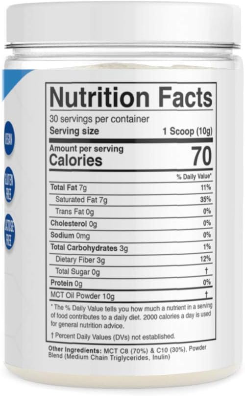 Dr. Colbert's Keto Zone MCT Oil Powder - Unflavored - 70% C8, 30% C10 - Zero Net Carbs - 30 Day Supply - 300g