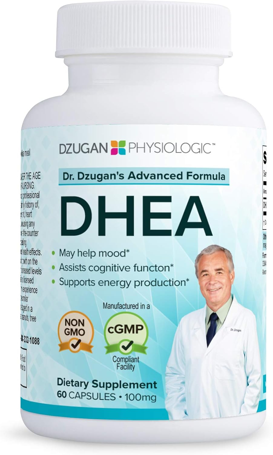 Dr. Dzugan's Advanced DHEA Formula 100mg Capsules for Energy, Mood, and Cognitive Function - Non GMO, GMP Certified