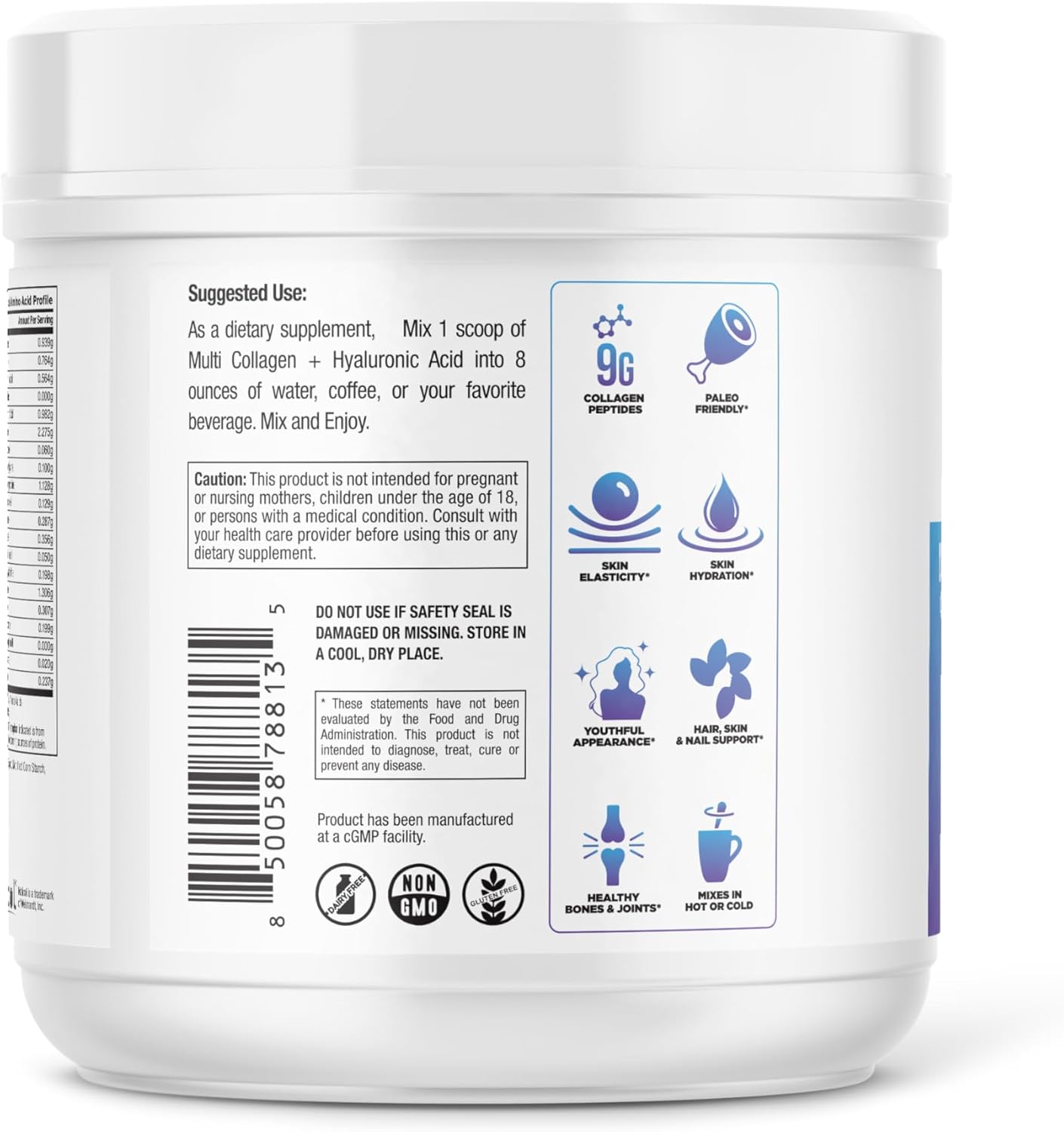 Dr. Emil Multi Collagen Peptides Plus with Hyaluronic Acid - Peppermint Hot Cocoa Flavor for Skin, Hair, Nails & Joint Support - 9g Collagen/serving