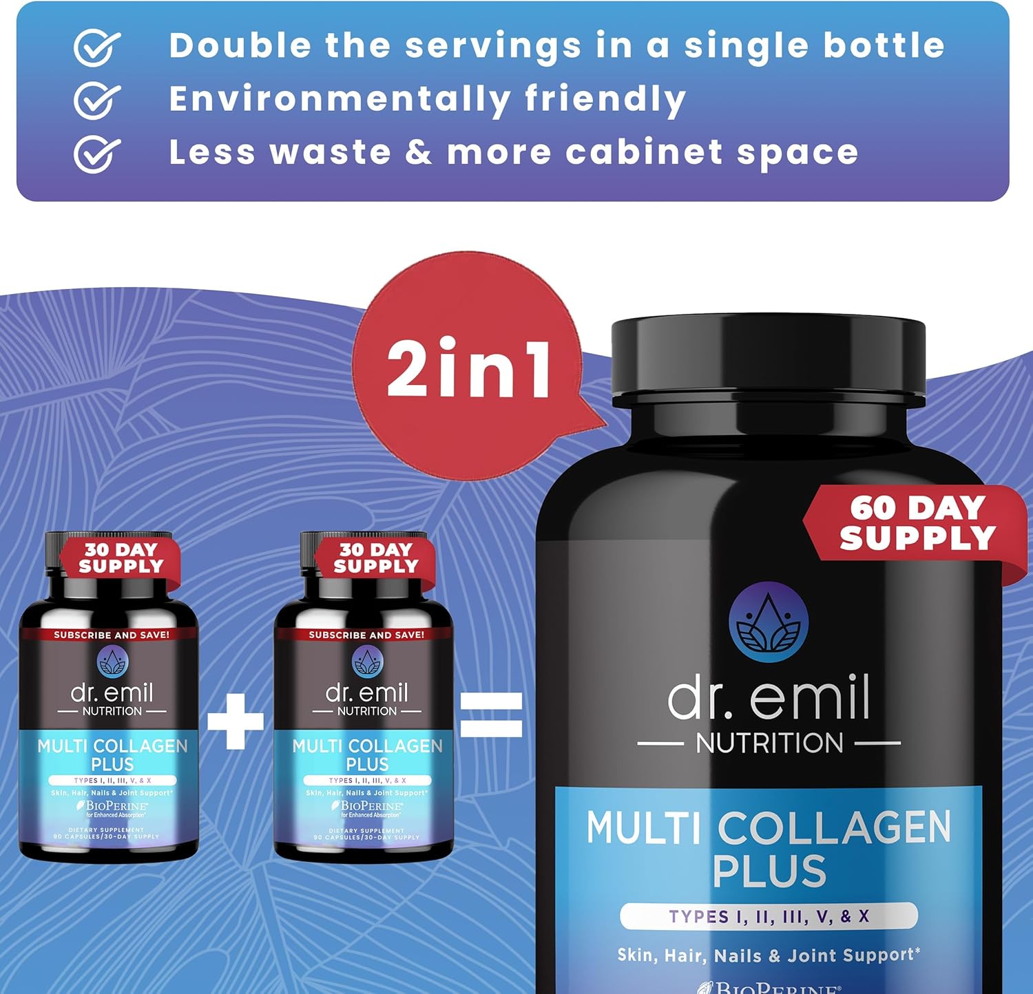 Dr. Emil Nutrition Multi Collagen Capsules - 180 Pills for Hair, Skin, Nails, & Joints - Hydrolyzed Supplements for Women