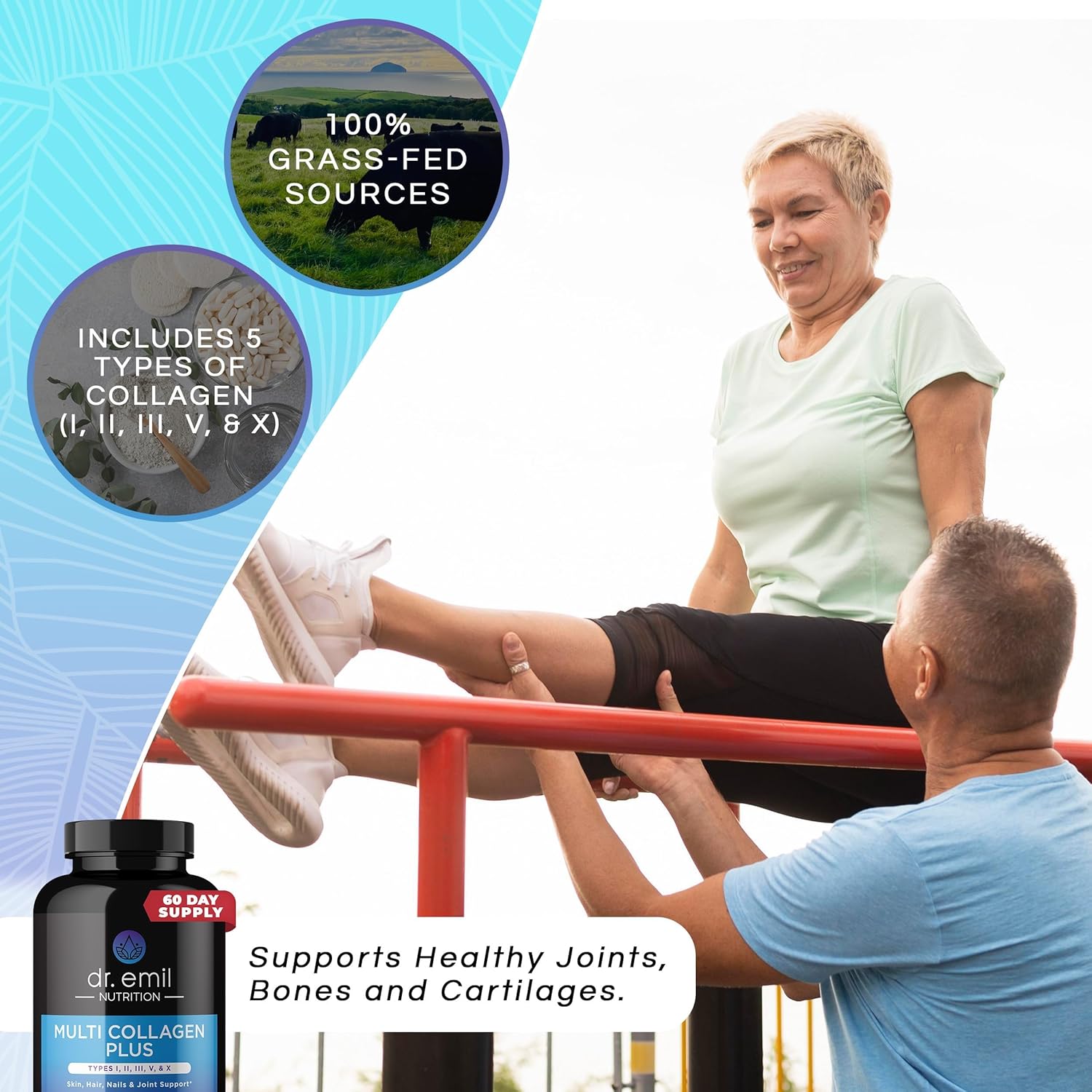Dr. Emil Nutrition Multi Collagen Capsules - 180 Pills for Hair, Skin, Nails, & Joints - Hydrolyzed Supplements for Women