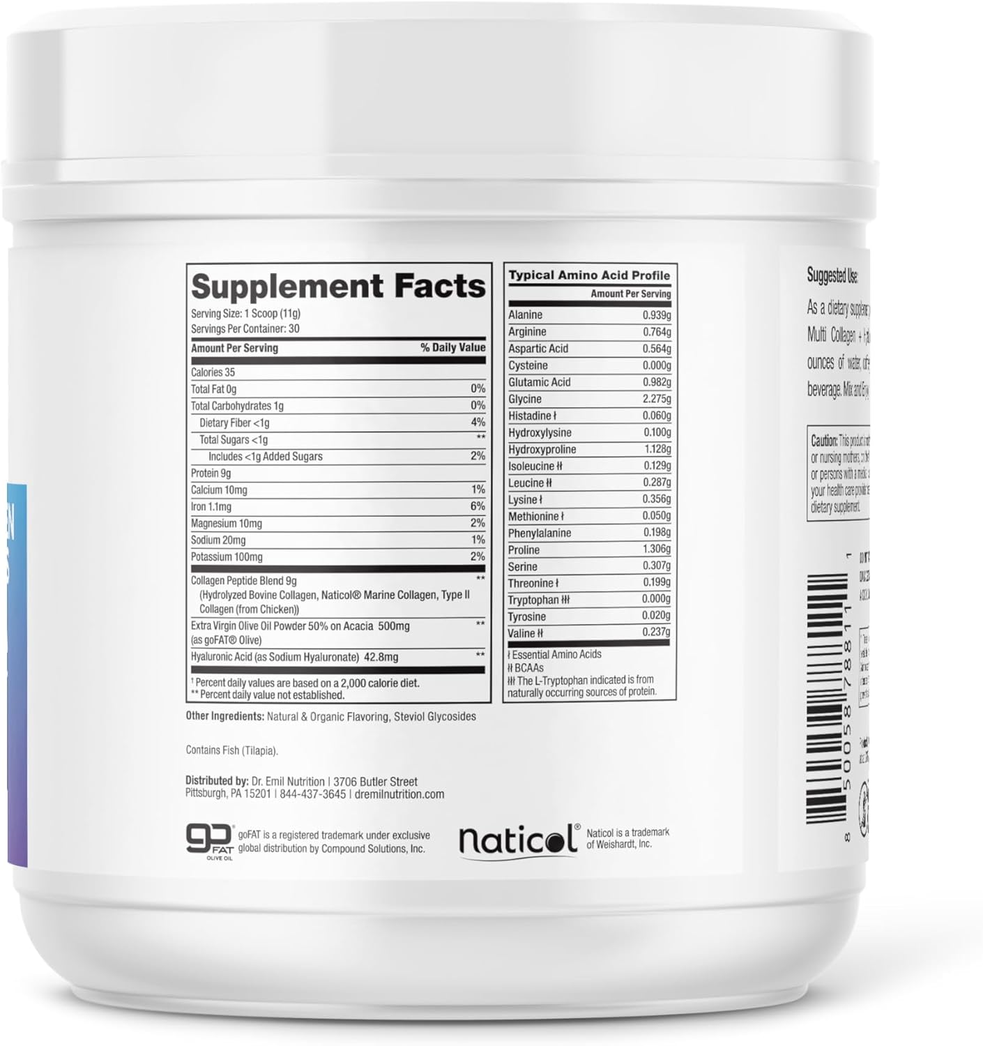 Dr. Emil Nutrition Pumpkin Flavored Multi Collagen Peptides Plus - 9g Collagen with Hyaluronic Acid for Skin, Hair, Nails & Joints - Non-GMO, Gluten-Free - 10.7 oz