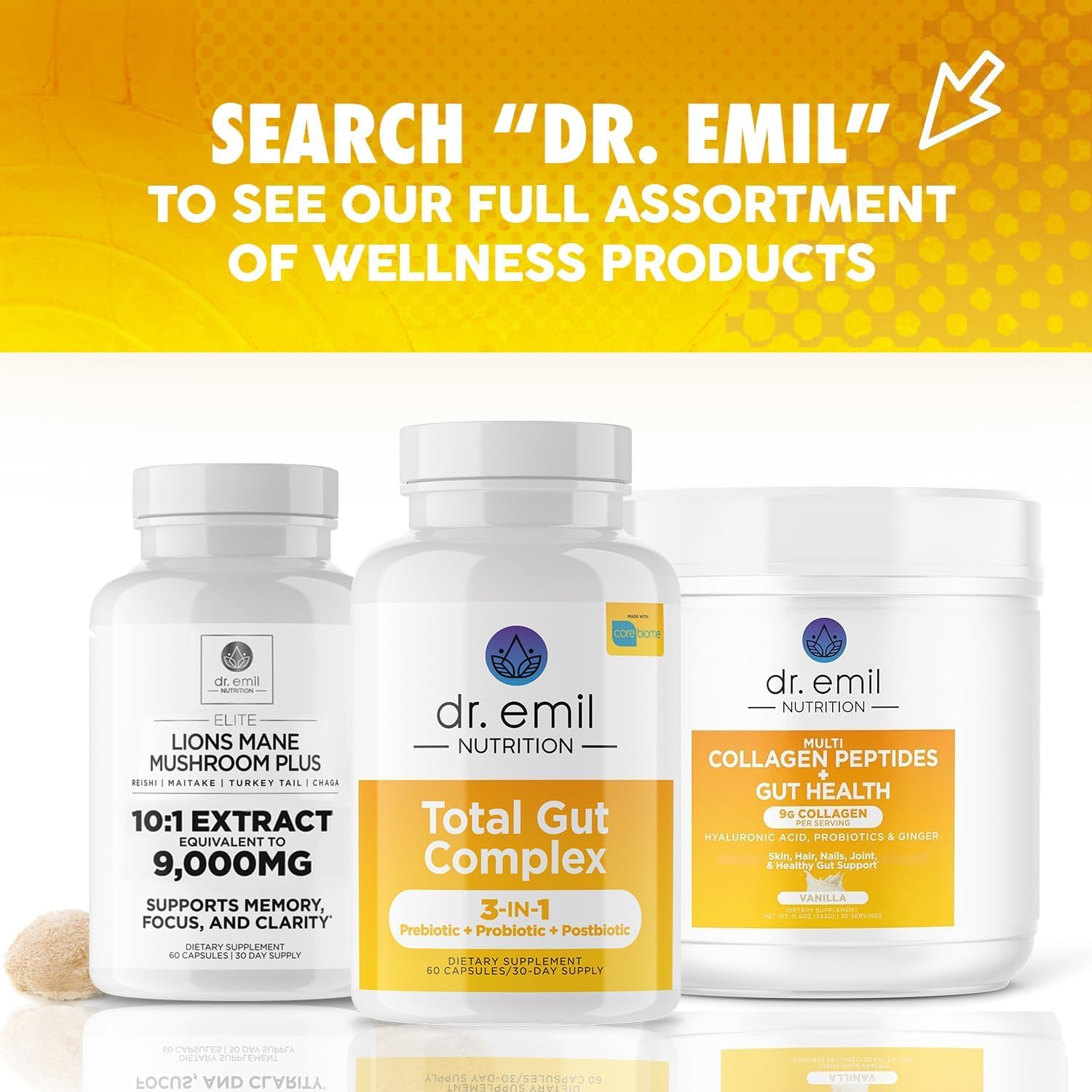 Dr. Emil Nutrition Total Gut Health Complex: Prebiotic, Probiotic, Postbiotic - Digestive Health Supplements for Women and Men, 60 Capsules