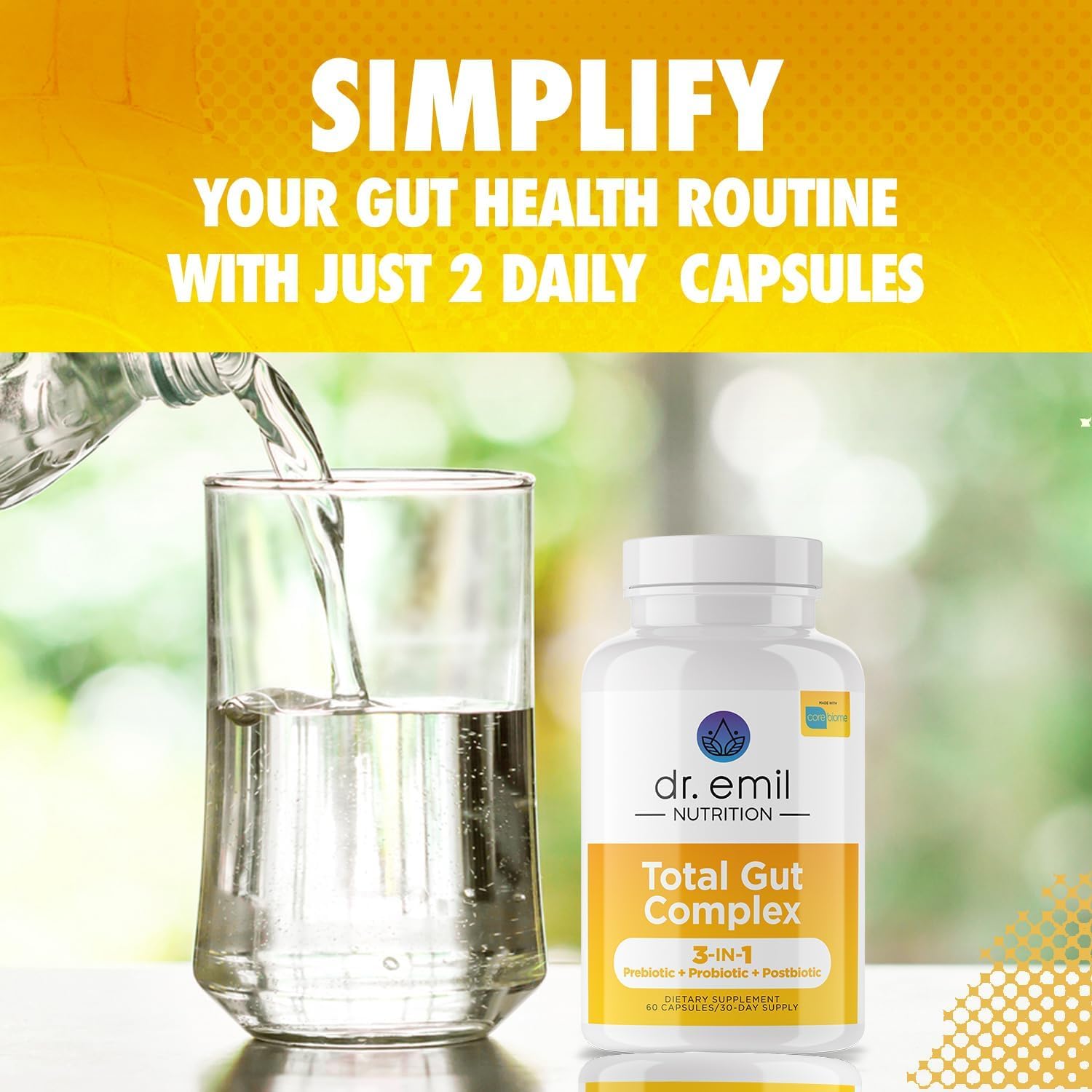 Dr. Emil Nutrition Total Gut Health Complex: Prebiotic, Probiotic, Postbiotic - Digestive Health Supplements for Women and Men, 60 Capsules