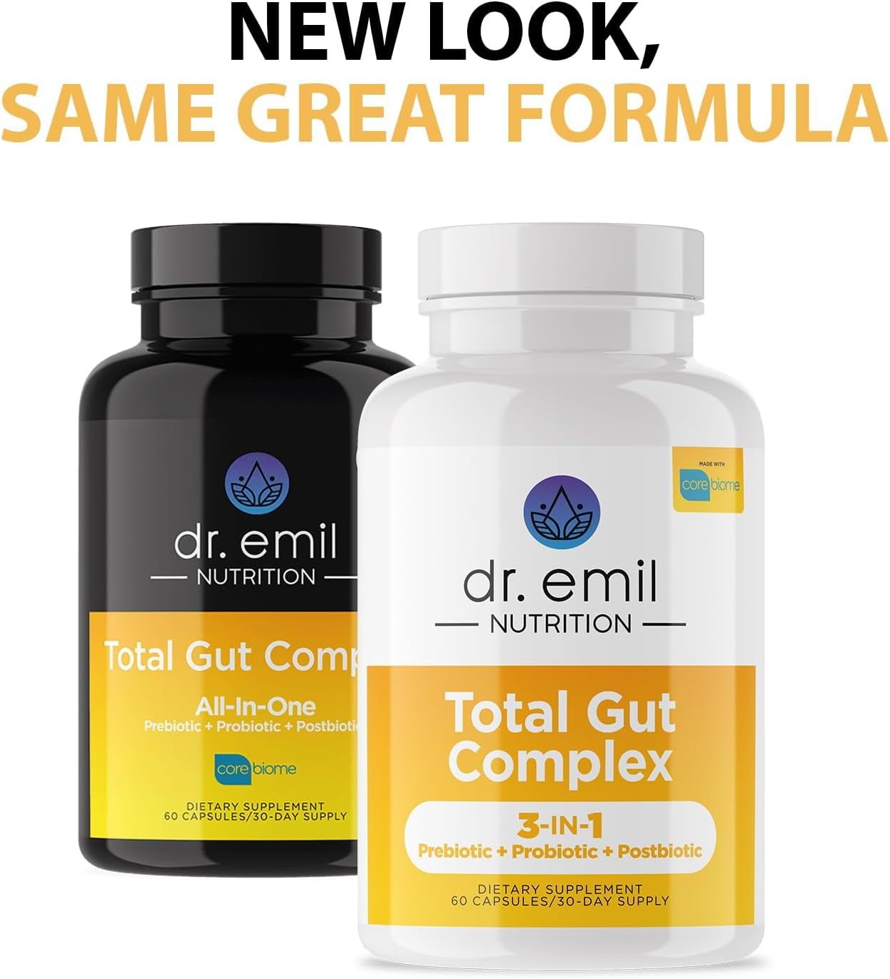 Dr. Emil Nutrition Total Gut Health Complex: Prebiotic, Probiotic, Postbiotic - Digestive Health Supplements for Women and Men, 60 Capsules