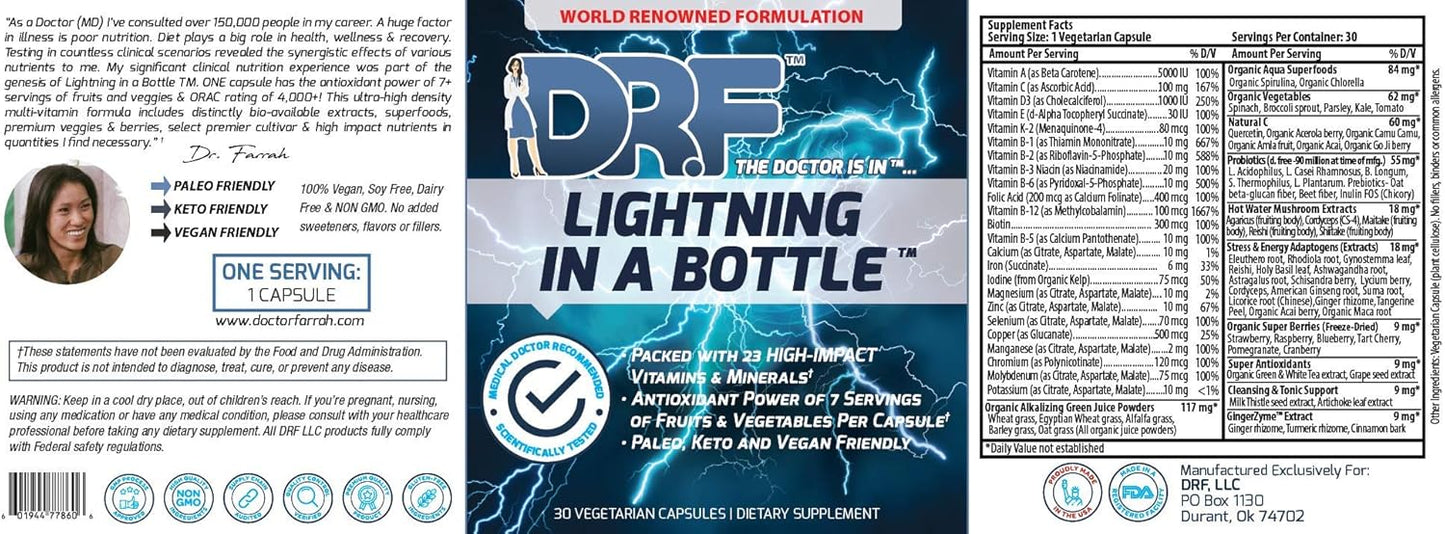 Dr. Farrah Lightning in a Bottle: 23 Essential Vitamins & Minerals with Antioxidant Power of 7 Servings of Fruits & Vegetables - Paleo, Keto, & Vegan Friendly