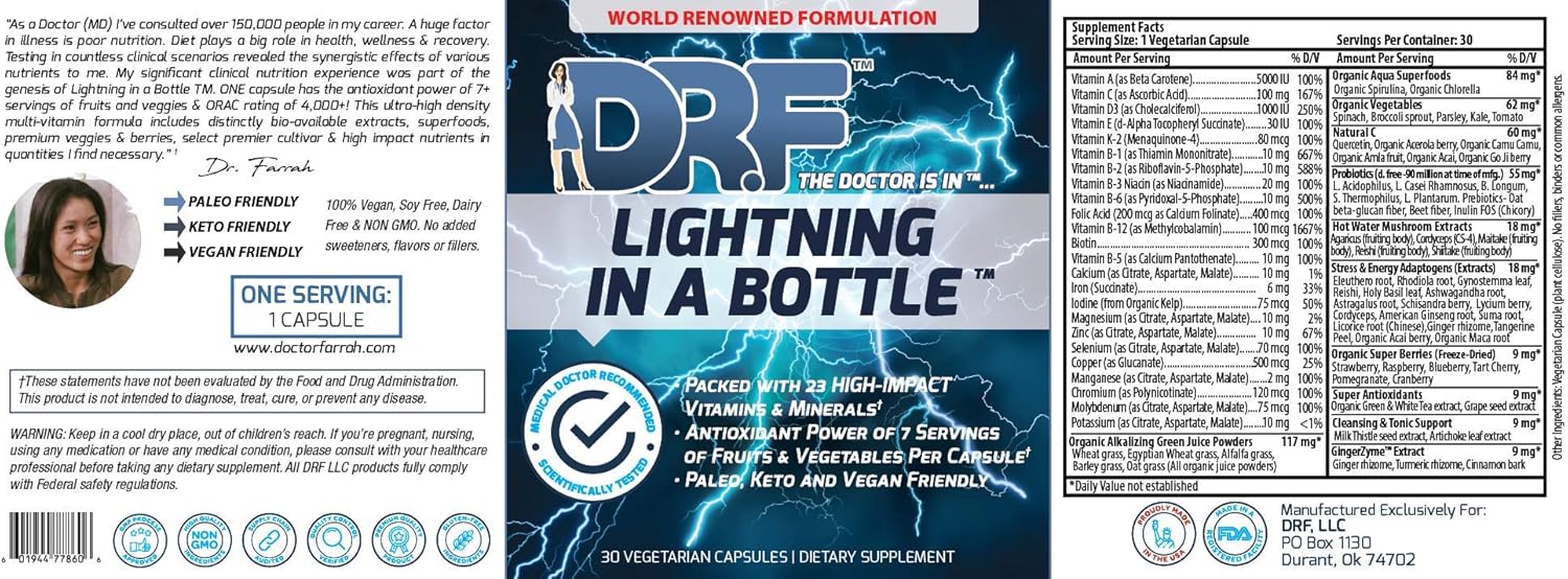 Dr. Farrah Lightning in a Bottle: 23 Essential Vitamins & Minerals with Antioxidant Power of 7 Servings of Fruits & Vegetables - Paleo, Keto, & Vegan Friendly