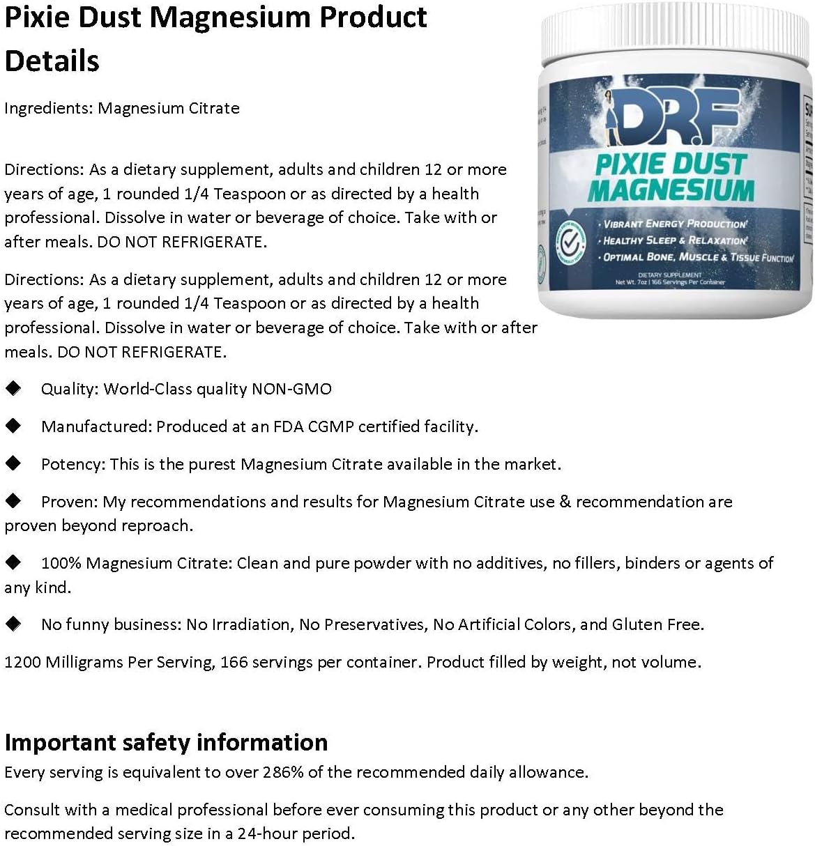 Dr. Farrah's Pixie Dust Magnesium: Boost Energy, Improve Sleep, and Support Bone, Muscle, and Tissue Health