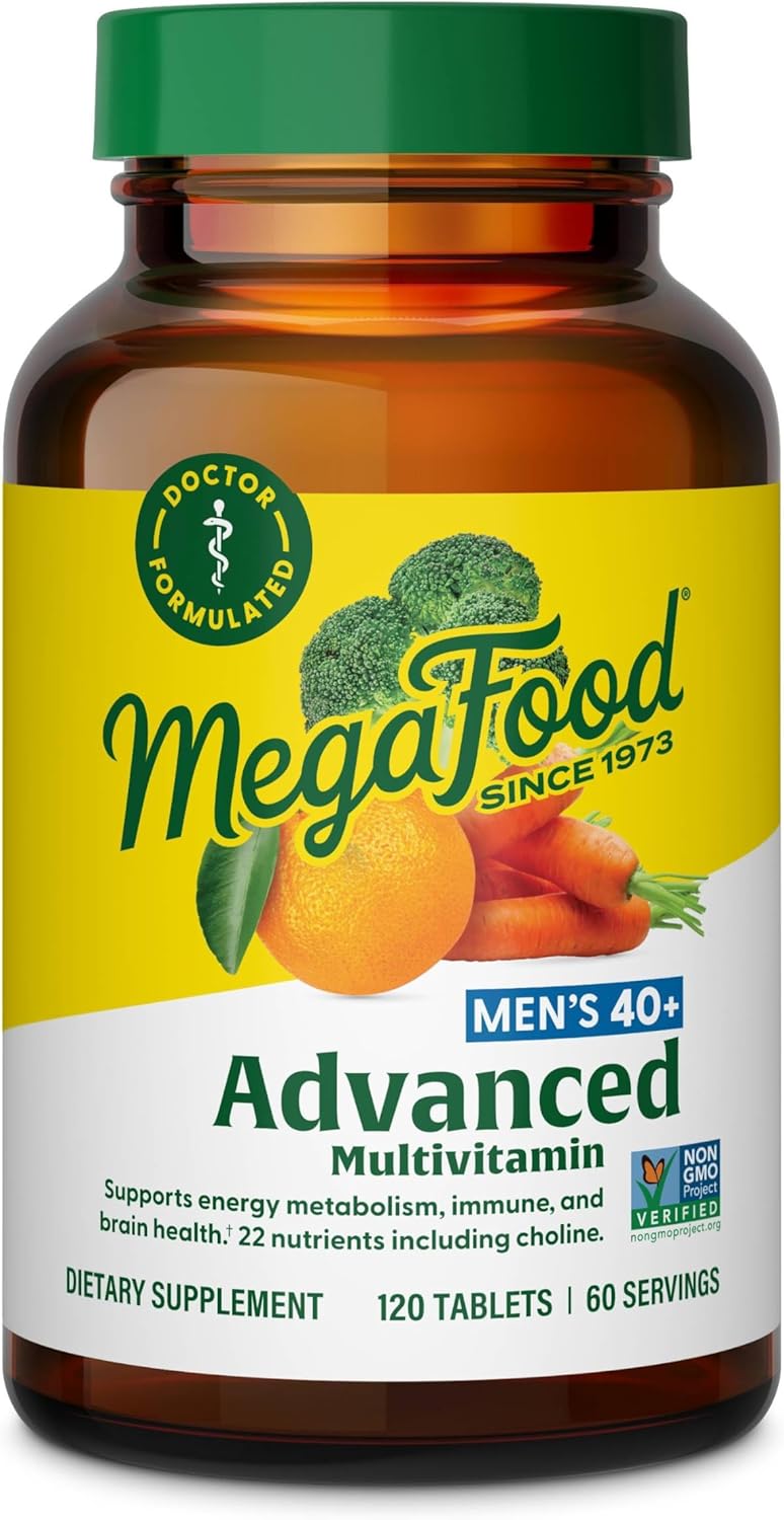 Dr-Formulated MegaFood Men's 40+ Advanced Multivitamin with Choline, Vitamin B, C, D, Zinc - Vegetarian Brain & Immune Support - 120 Tabs
