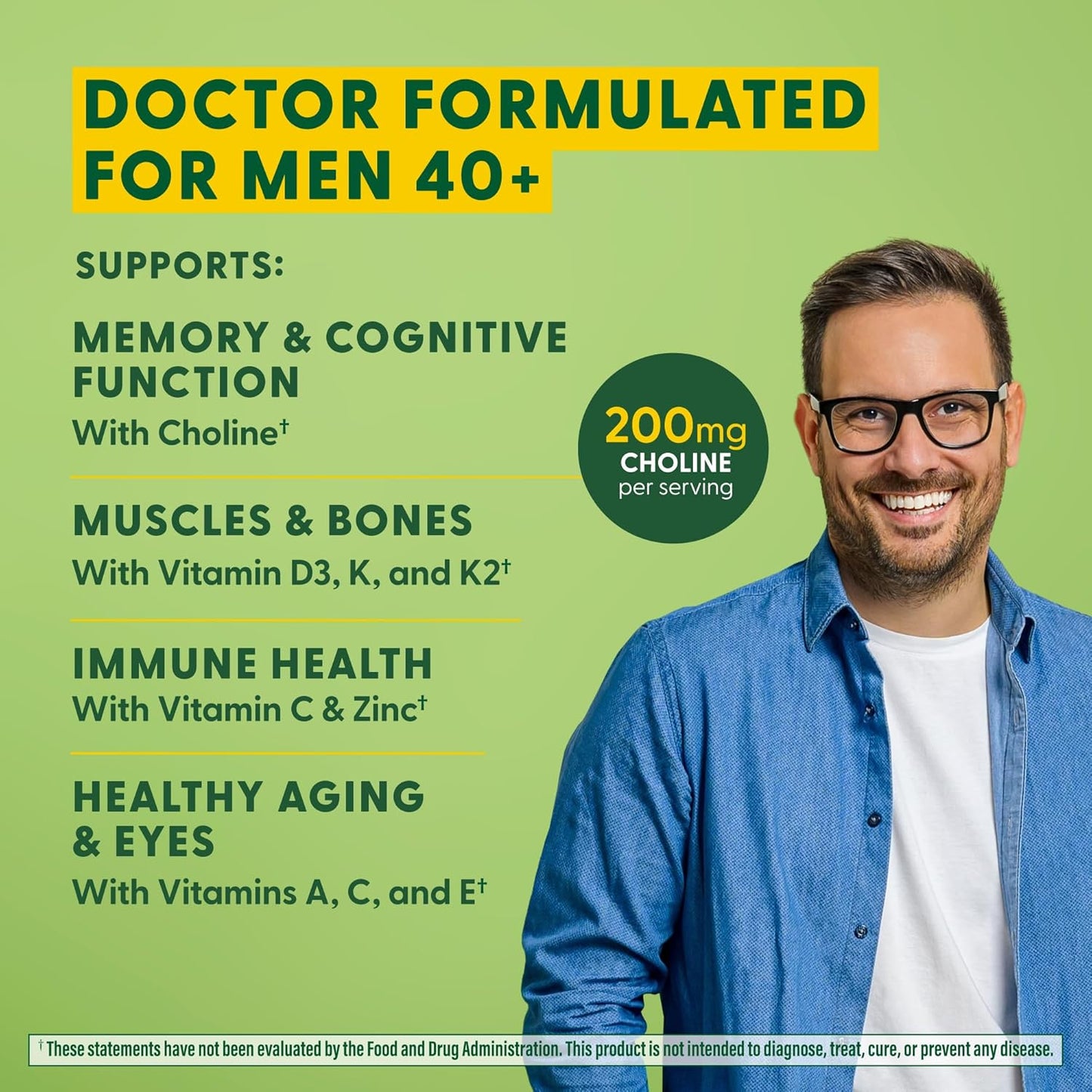 Dr-Formulated MegaFood Men's 40+ Advanced Multivitamin with Choline, Vitamin B, C, D, Zinc - Vegetarian Brain & Immune Support - 120 Tabs