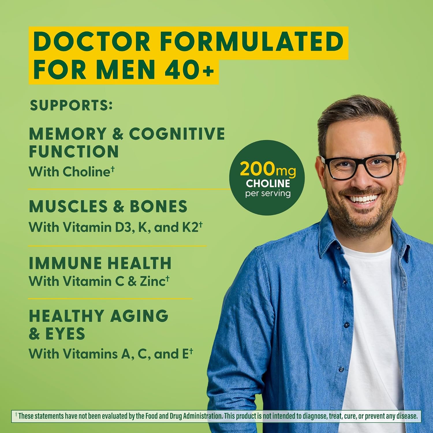Dr-Formulated MegaFood Men's 40+ Advanced Multivitamin with Choline, Vitamin B, C, D, Zinc - Vegetarian Brain & Immune Support - 120 Tabs
