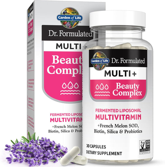 Dr Formulated Multi+ Beauty Complex: Liposomal Multivitamin with French Melon SOD, Biotin, Probiotics - Hair, Skin, Nails - 30 Capsules - Women & Men Supplement