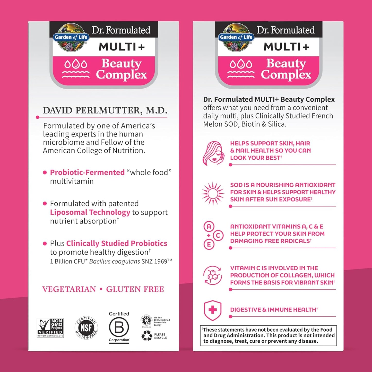 Dr Formulated Multi+ Beauty Complex: Liposomal Multivitamin with French Melon SOD, Biotin, Probiotics - Hair, Skin, Nails - 30 Capsules - Women & Men Supplement