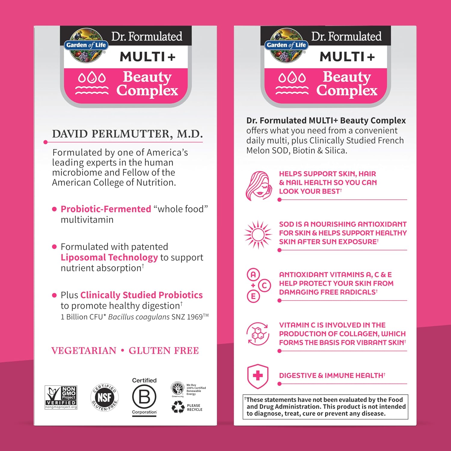 Dr Formulated Multi+ Beauty Complex: Liposomal Multivitamin with French Melon SOD, Biotin, Probiotics - Hair, Skin, Nails - 30 Capsules - Women & Men Supplement