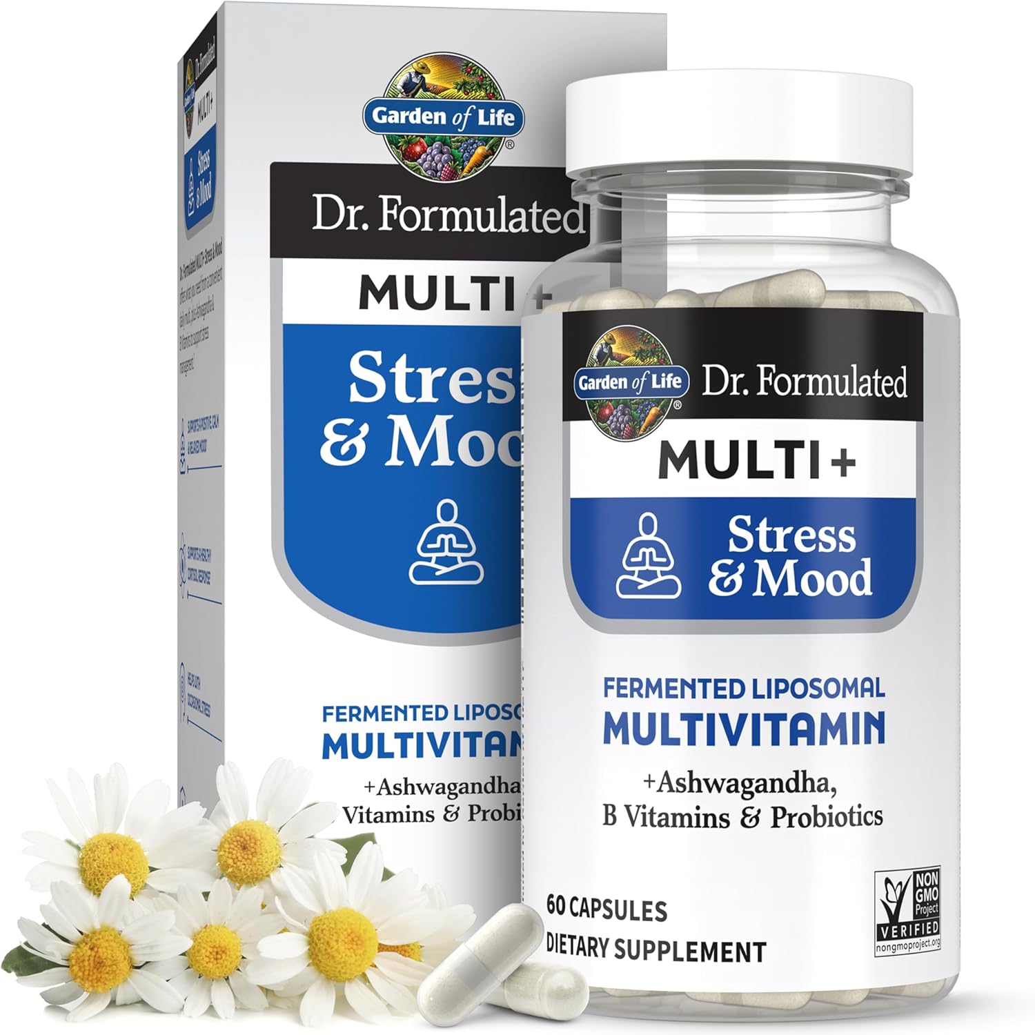 Dr. Formulated Multi+ Stress & Mood with Ashwagandha - 60 Capsules, Fermented Liposomal Multivitamin with Probiotics & B Vitamins