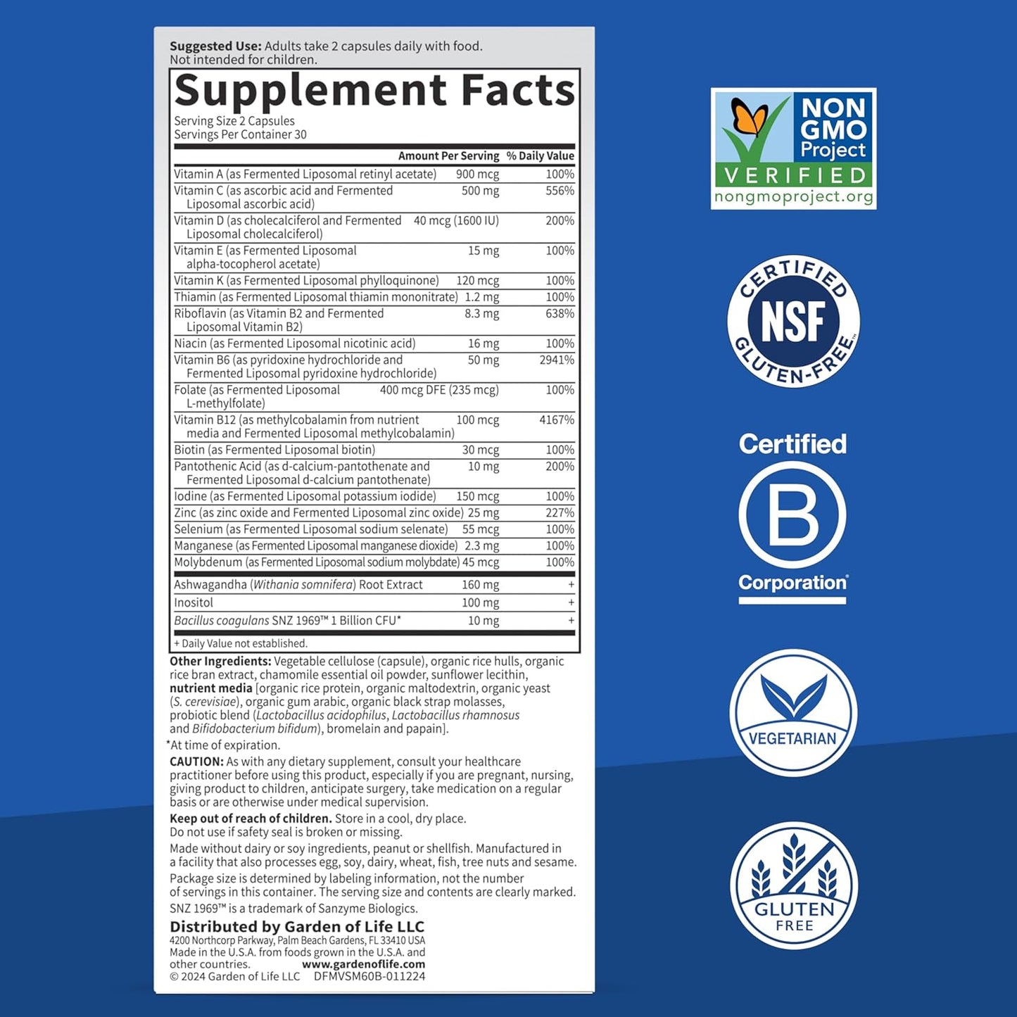 Dr. Formulated Multi+ Stress & Mood with Ashwagandha - 60 Capsules, Fermented Liposomal Multivitamin with Probiotics & B Vitamins