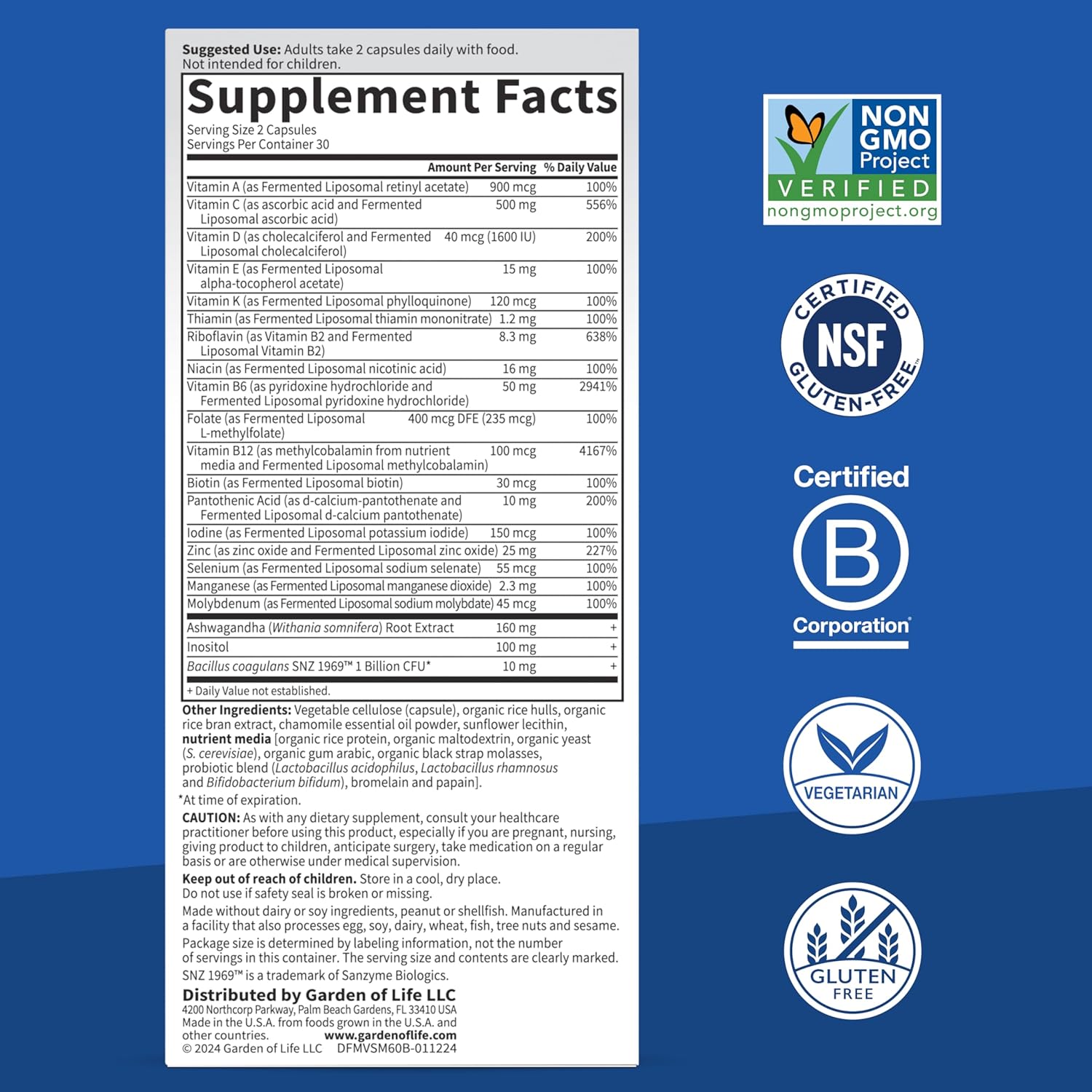 Dr. Formulated Multi+ Stress & Mood with Ashwagandha - 60 Capsules, Fermented Liposomal Multivitamin with Probiotics & B Vitamins