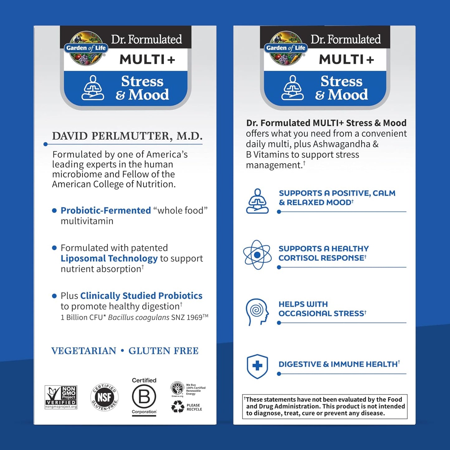 Dr. Formulated Multi+ Stress & Mood with Ashwagandha - 60 Capsules, Fermented Liposomal Multivitamin with Probiotics & B Vitamins