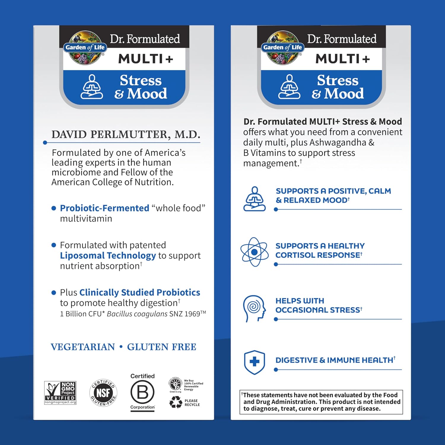 Dr. Formulated Multi+ Stress & Mood with Ashwagandha - 60 Capsules, Fermented Liposomal Multivitamin with Probiotics & B Vitamins