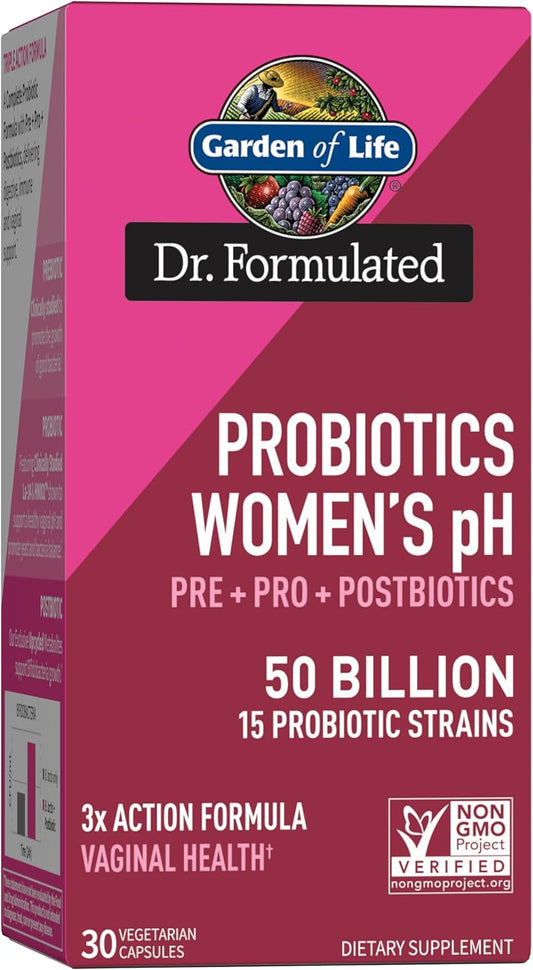 Dr. Formulated Women's pH Probiotics 50 Billion CFU - Digestive, Immune, and Vaginal Support - 30 Vegetarian Capsules