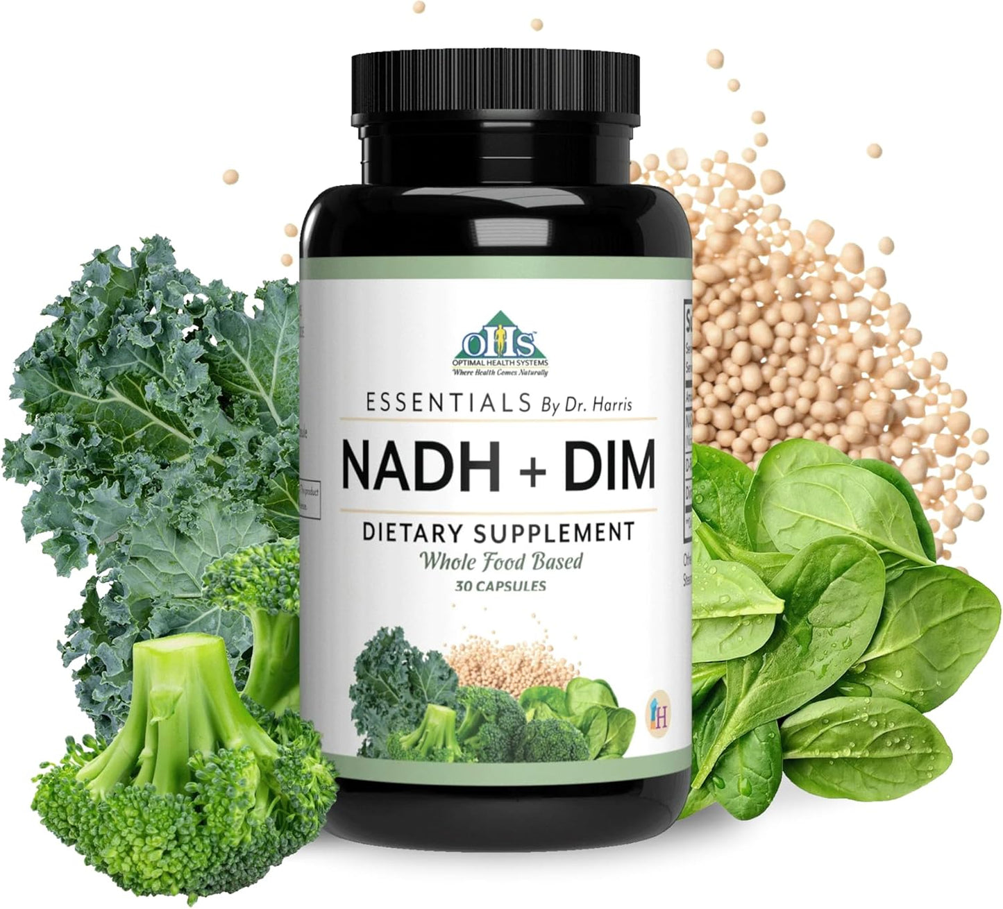 Dr. Harris Essentials NADH + DIM Supplement for Energy and Neurotransmitter Health - Plant-Based Formula for Mental Clarity, Concentration, and Memory Boost - 30 Capsules