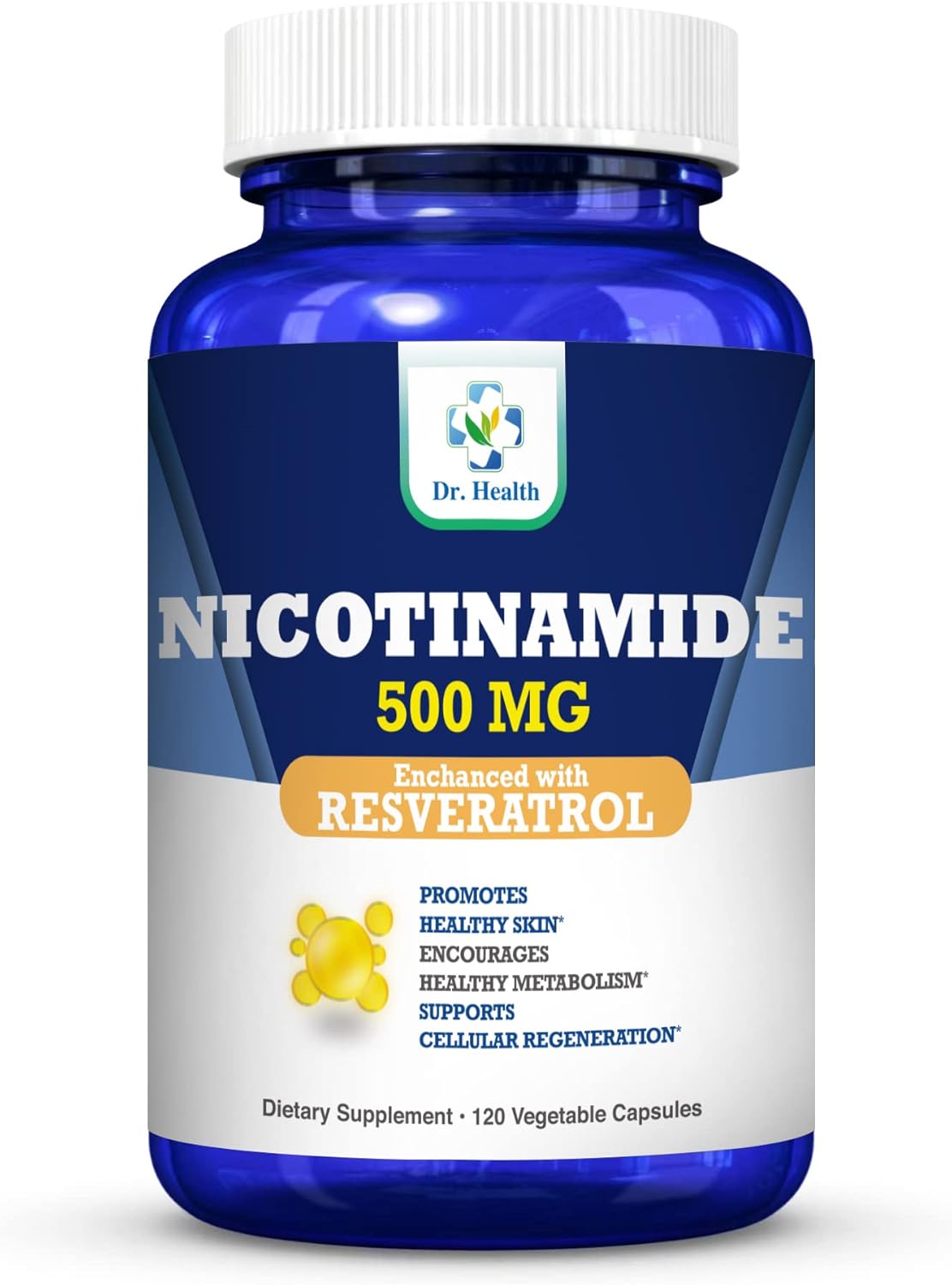 DR. HEALTH Nicotinamide 500mg with Resveratrol 100mg 120 Veggie Capsules - Antioxidant All Natural Dietary Supplement for Cellular Health and Energy