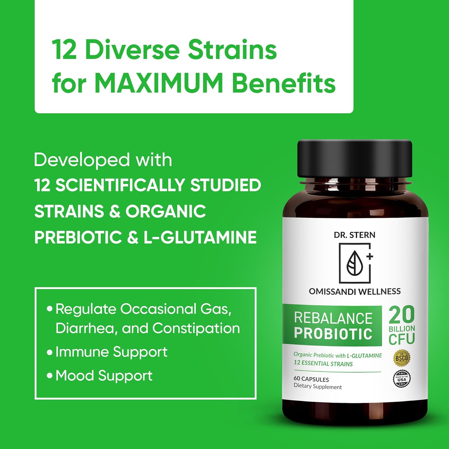 Dr. Ian Stern Formulated Royal-Organica BIO-ESSENTIALS Probiotic Supplement for Digestion & Immunity, 20 Billion CFU - 60 Capsules