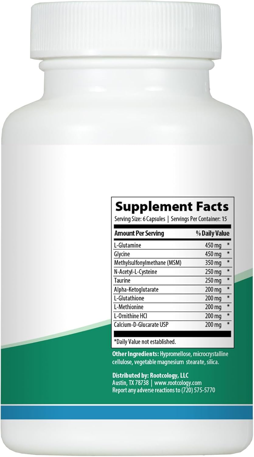 Dr. Izabella Wentz Rootcology Amino Support Complex Capsules - L-Glutamine, Glycine, MSM - 90 Count