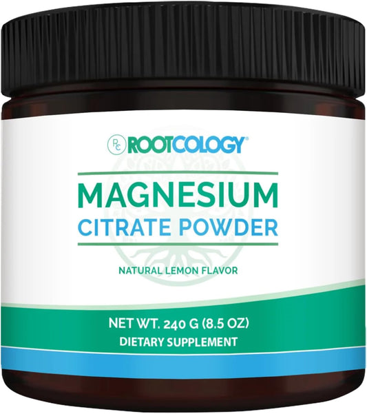 Dr. Izabella Wentz Rootcology Magnesium Citrate Powder - 300mg for Digestion - Natural Lemon Flavor - 240g / 60 Servings