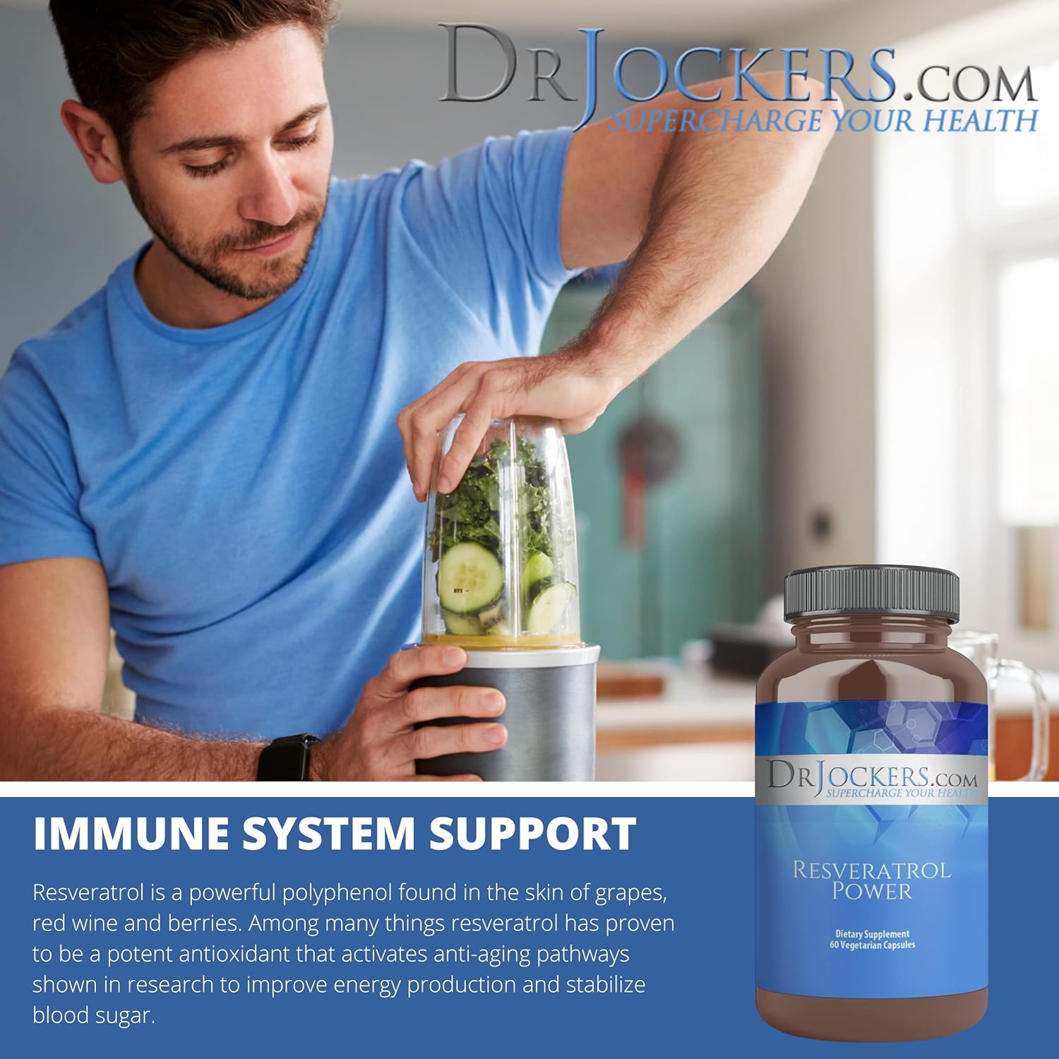 Dr. Jockers Resveratrol Power: Immune Support, Anti-Aging, Skin Health - 200mg Trans Resveratrol, 60 Day Supply