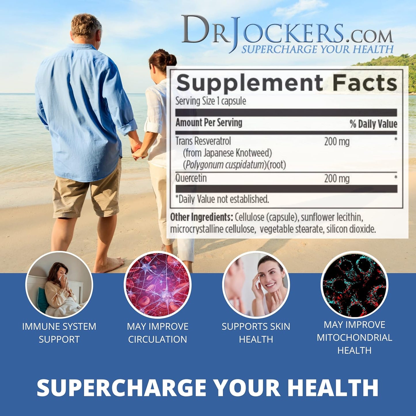 Dr. Jockers Resveratrol Power: Immune Support, Anti-Aging, Skin Health - 200mg Trans Resveratrol, 60 Day Supply