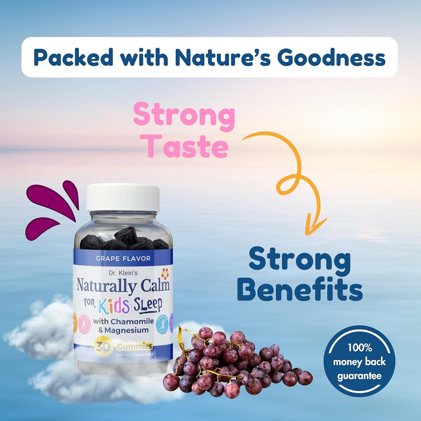 Dr. Klein's Calm Gummies for Kids with Chamomile, Linden & Magnesium - Sleep Aid Vitamins for Ages 5+ - Grape Sugar-Free Chews 30ct
