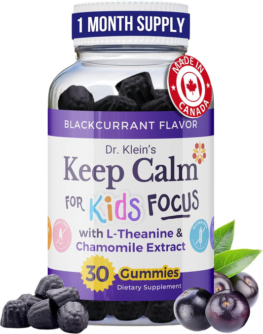 Dr. Klein's Calming Kids Gummies with L-Theanine & Chamomile Extract - Supports Focus and Alertness in Kids Ages 5+ - Sugar-Free Vitamins for Kids - 30ct